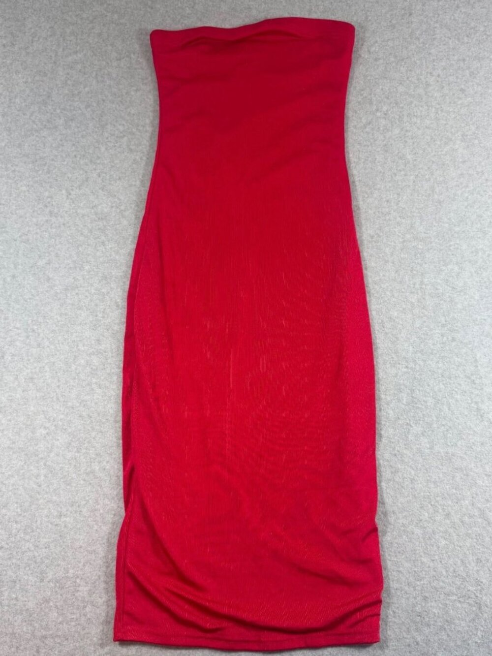 Jolie Joy Womens S Red Strapless Bodycon Midi Dress Ruched Side Stretch